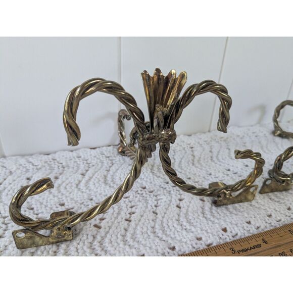 2 Vintage Twisted Rope Wall Shelf Brackets - Hollywood Regency Style - Gold - Picture 1 of 6